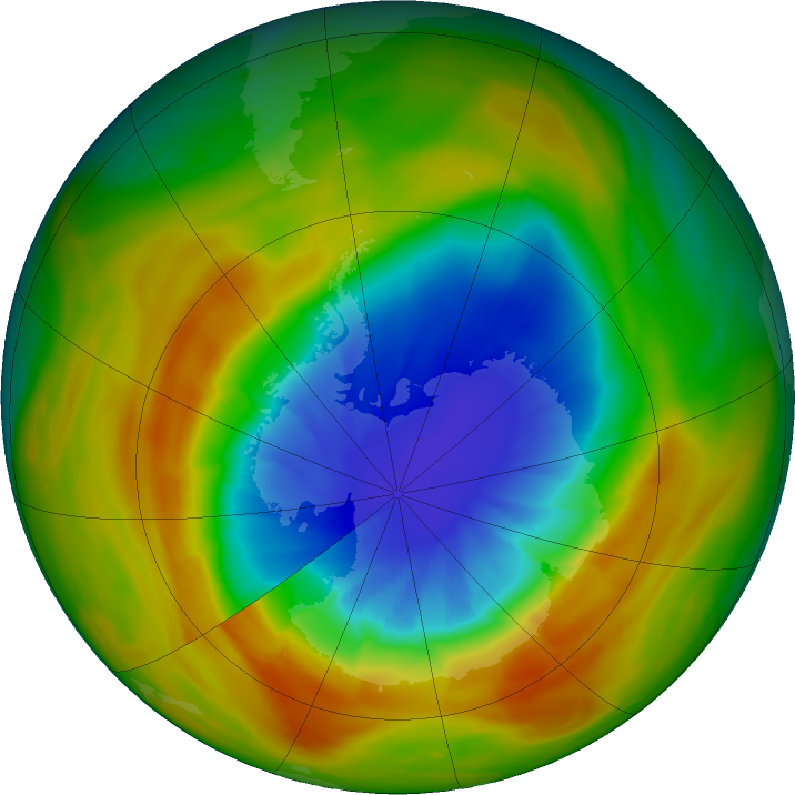 Antarctic ozone map for 24 September 2019